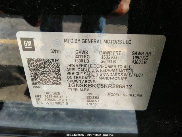 Chevrolet Tahoe Lt 2019 1GNSKBKC5KR286813 Image 9