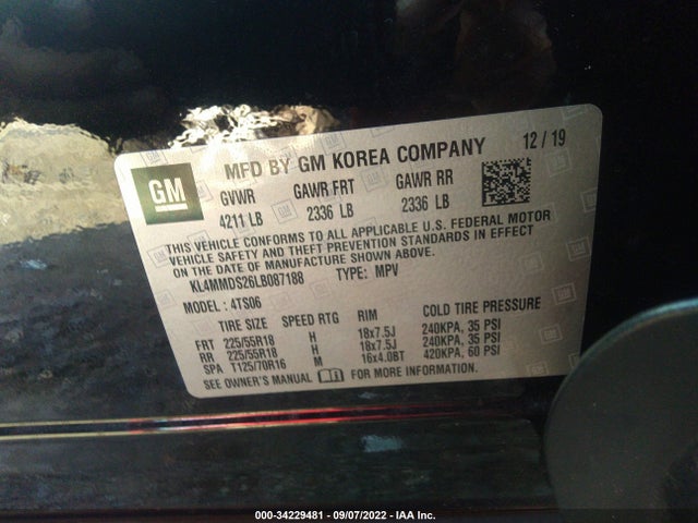 2020 BUICK ENCORE GX SELECT VIN: KL4MMDS26LB087188