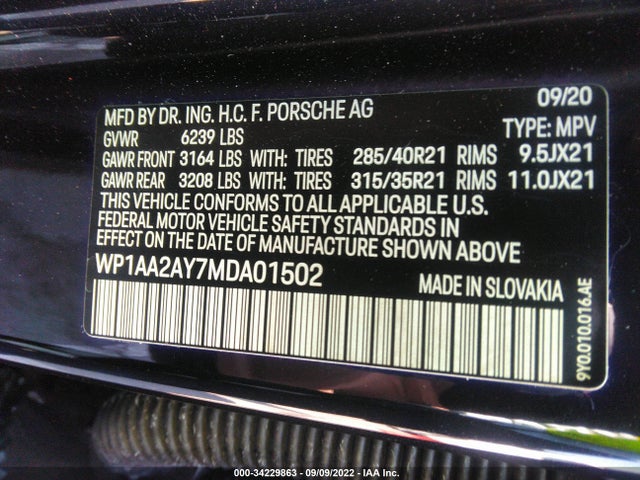 2021 Porsche Cayenne, VIN: WP1AA2AY7MDA01502