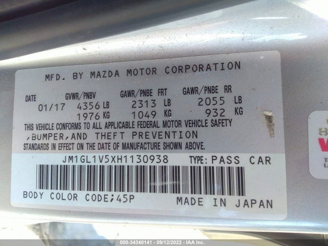 2017 Mazda 6, VIN: JM1GL1V5XH1130938