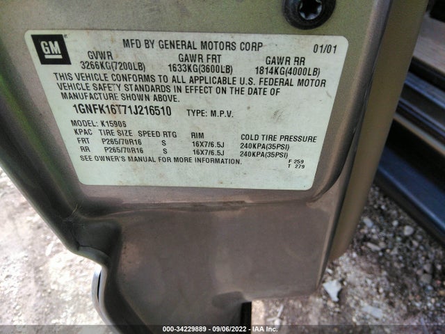 Chevrolet Suburban Lt 2001 1GNFK16T71J216510 Image 11