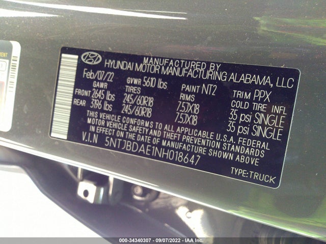 2022 Hyundai Santa Cruz, VIN: 5NTJBDAE1NH018647