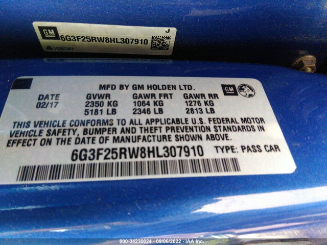 2017 Chevrolet SS, VIN: 6G3F25RW8HL307910