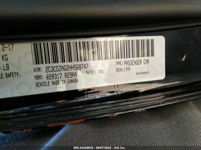 2017 DODGE CHALLENGER SXT VIN: 2C3CDZAG2HH568747
