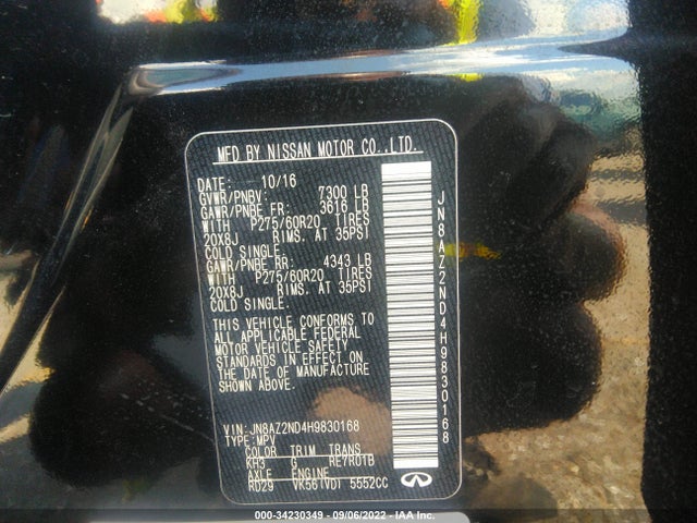 2017 Infiniti QX80, VIN: JN8AZ2ND4H9830168