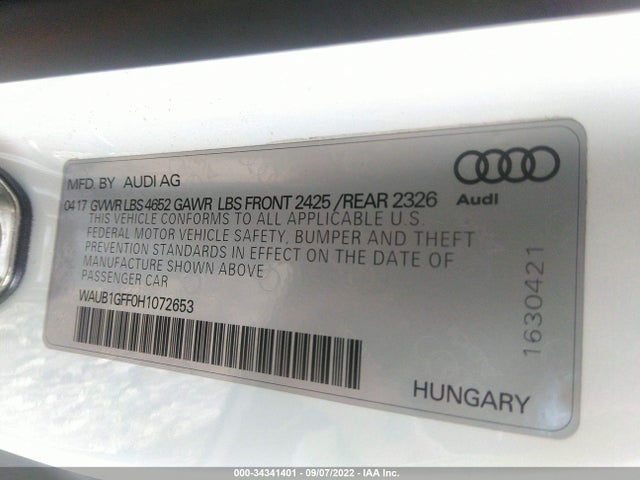 2017 Audi S3, VIN: WAUB1GFF0H1072653