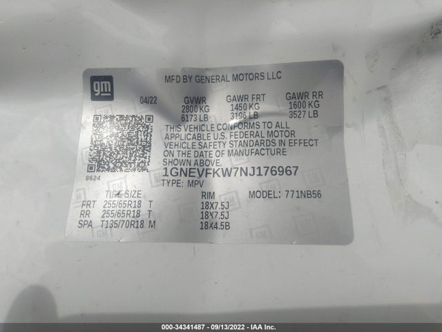 2022 Chevrolet Traverse, VIN: 1GNEVFKW7NJ176967