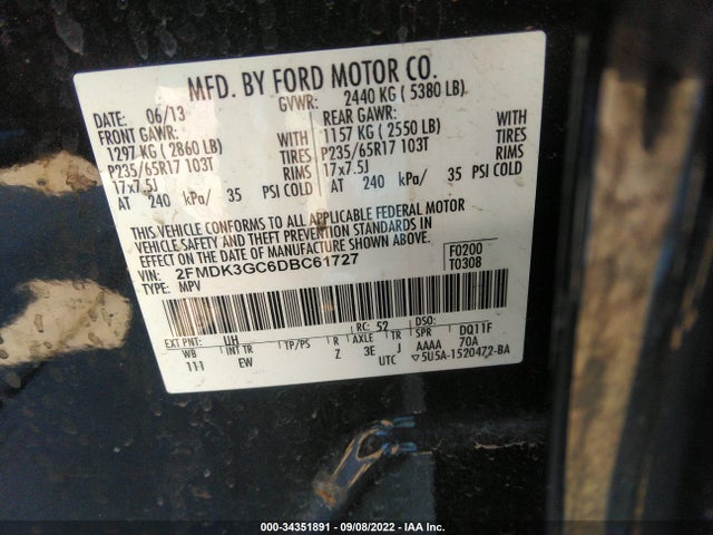 2013 FORD EDGE SE VIN: 2FMDK3GC6DBC61727