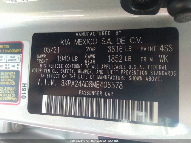 2021 Kia Rio, VIN: 3KPA24AD8ME406578