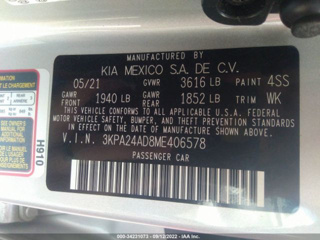 3KPA24AD8ME406578 KIA RIO S