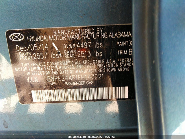 5NPE24AF1FH147921 Hyundai SONATA SE