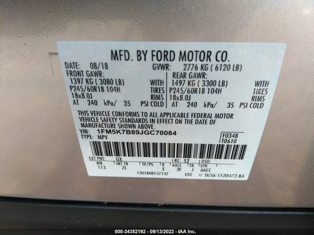 2018 Ford Explorer, VIN: 1FM5K7B89JGC70084