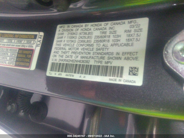 2022 Honda CR-V, VIN: 2HKRW2H82NH636392