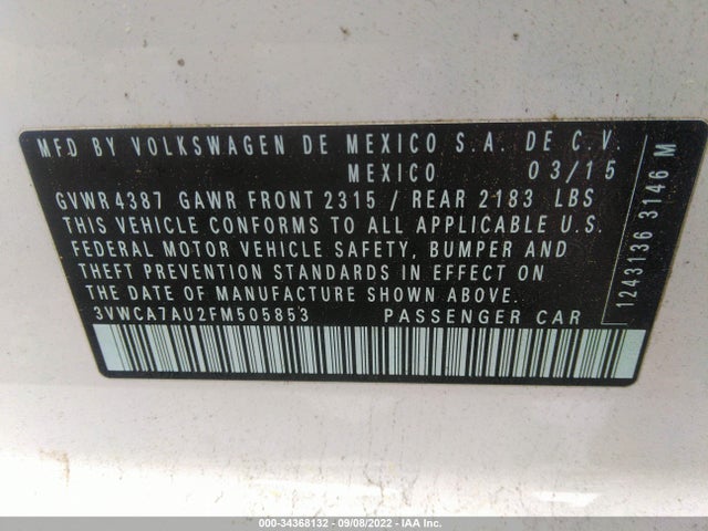 2015 Volkswagen Golf, VIN: 3VWCA7AU2FM505853