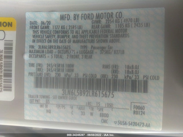 2020 Lincoln MKZ, VIN: 3LN6L5B92LR615675