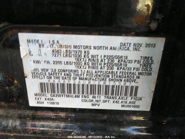 Mitsubishi Outlander Sport Es 2014 4A4AP3AU0EE015507 Image 10