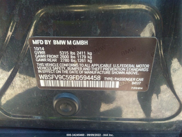 2015 BMW M5, VIN: WBSFV9C59FD594458