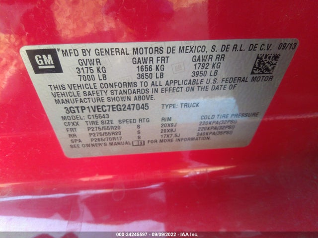 2014 GMC SIERRA 1500 SLT VIN: 3GTP1VEC7EG247045