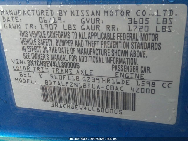 2020 Nissan Versa, VIN: 3N1CN8EV4LL800005