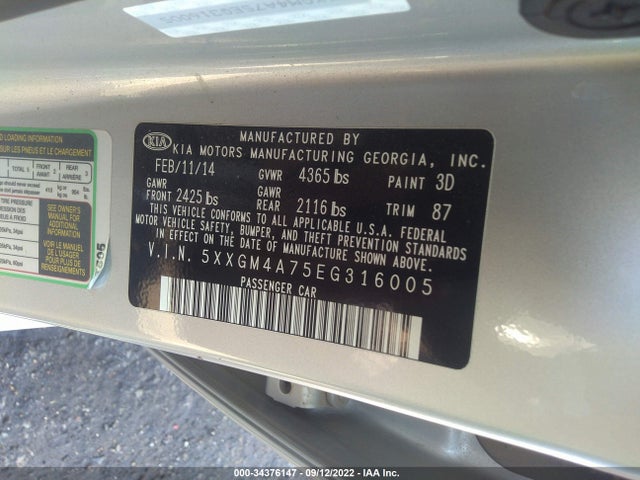 KIA Optima Lx 2014 5XXGM4A75EG316005 Image 9