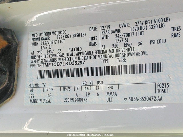 2020 Ford F-150, VIN: 1FTMF1CB7LKD35297