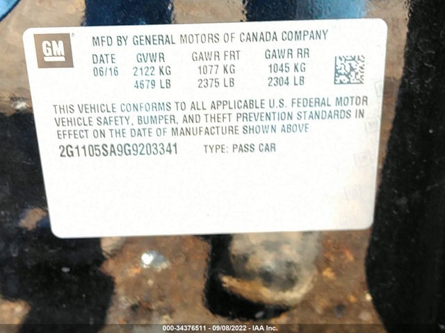 Chevrolet IMPALA LT 2016 2G1105SA9G9203341 Image 11