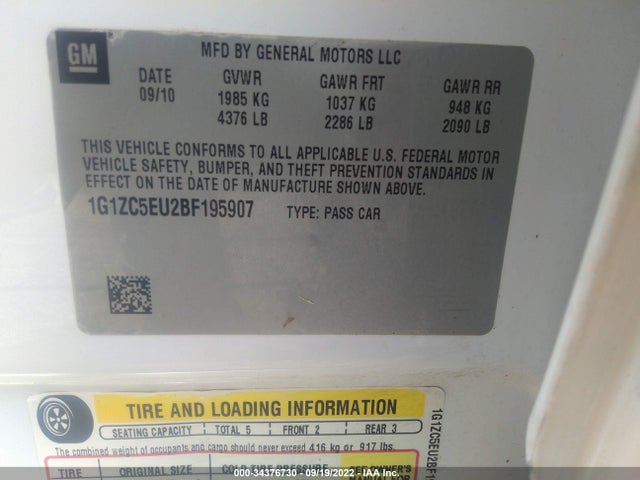 2011 CHEVROLET MALIBU LT W/1LT VIN: 1G1ZC5EU2BF195907
