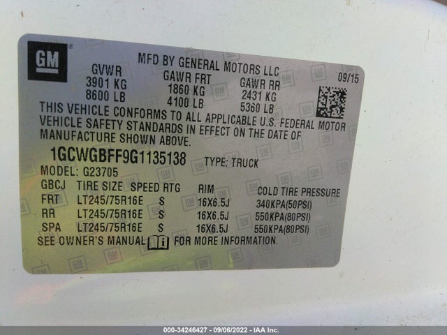 2016 Chevrolet Express, VIN: 1GCWGBFF9G1135138