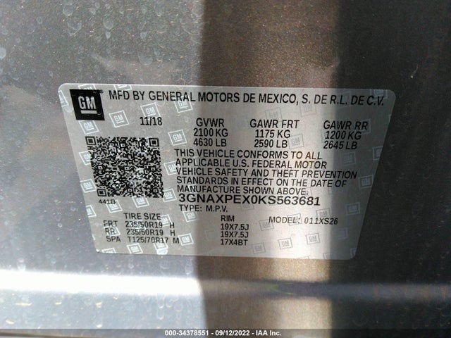 Chevrolet Equinox Premier 2019 3GNAXPEX0KS563681 Image 9