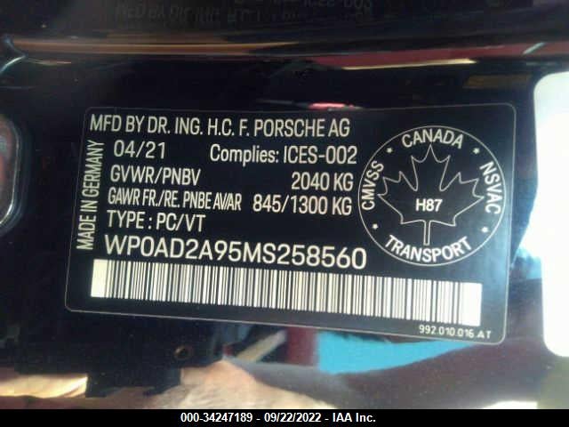 2021 Porsche 911, VIN: WP0AD2A95MS258560