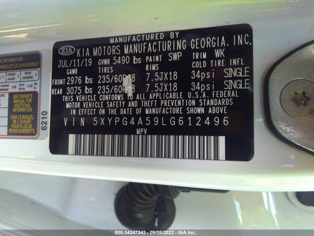 2020 Kia Sorento, VIN: 5XYPG4A59LG612496