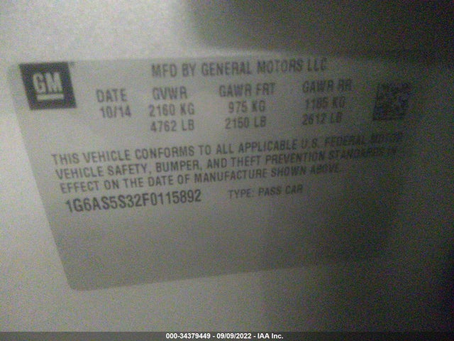 2015 Cadillac CTS, VIN: 1G6AS5S32F0115892
