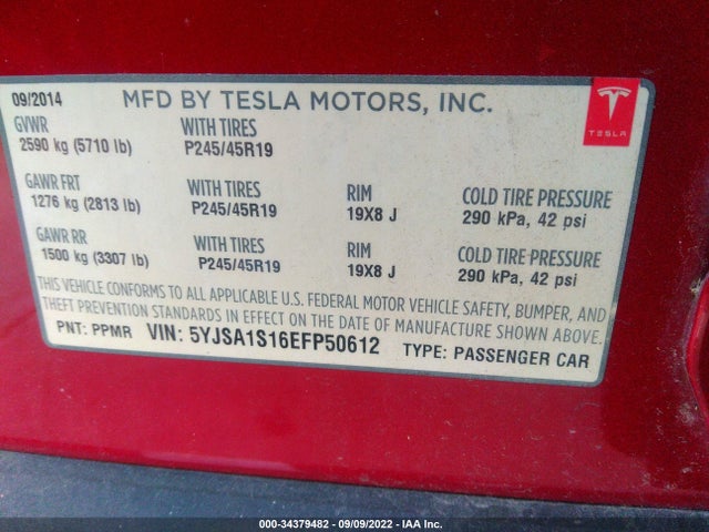 Tesla MODEL S 2014 5YJSA1S16EFP50612 Image 11