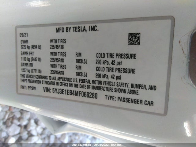 Tesla Model 3 Long Range 2021 5YJ3E1EB4MF069280 Image 14