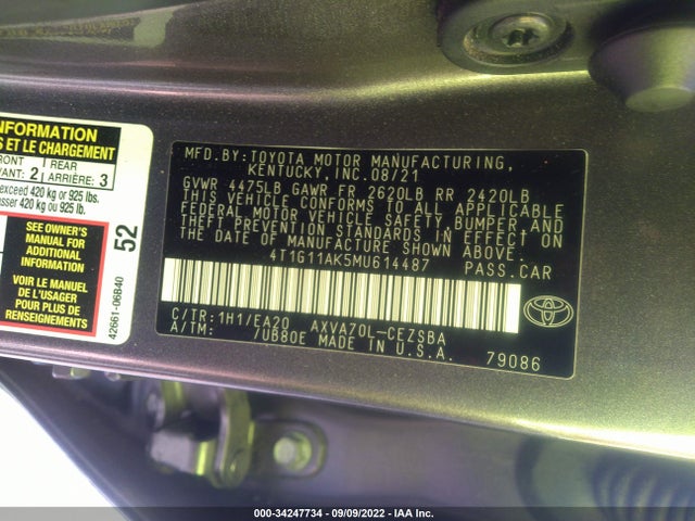 Toyota CAMRY SE 2021 4T1G11AK5MU614487 Image 9