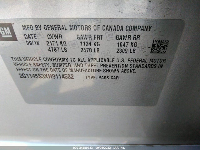 2017 Chevrolet Impala, VIN: 2G1145S3XH9114532