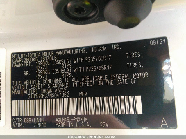 Toyota SIENNA XLE 2022 5TDYSKFC7NS041062 Image 9
