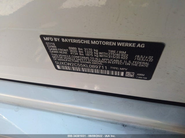 2019 BMW X7, VIN: 5UXCW2C55KL089711
