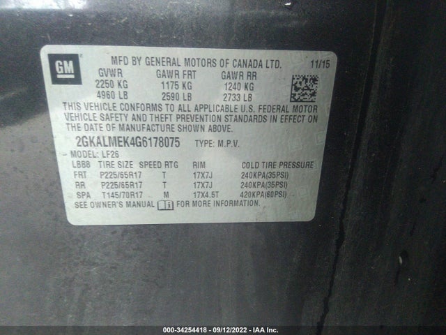 GMC Terrain Sle 2016 2GKALMEK4G6178075 Image 9