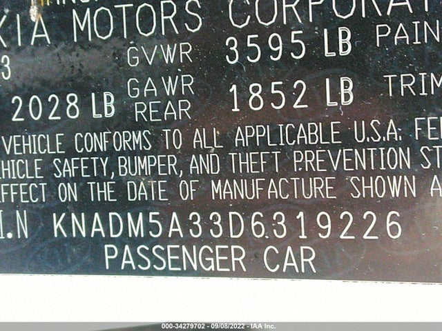 2013 KIA RIO LX VIN: KNADM5A33D6319226