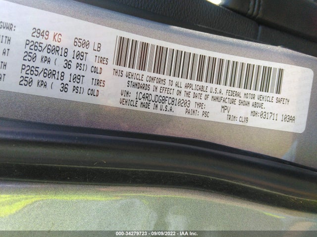 Dodge DURANGO LIMITED 2015 1C4RDJDG8FC810203 Image 9