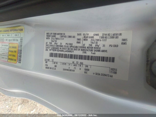 2019 FORD RANGER XL VIN: 1FTER1EH0KLA56831
