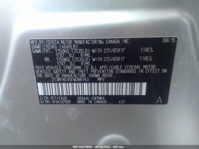 Toyota Rav4 Xle 2015 2T3RFREV5FW386143 Image 11