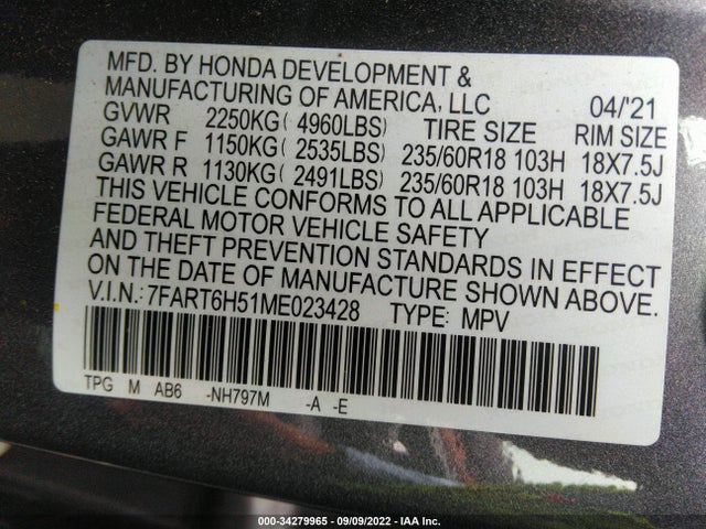 2021 Honda CR-V, VIN: 7FART6H51ME023428