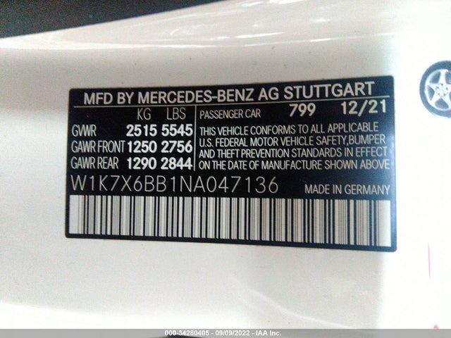 2022 Mercedes-Benz AMG GT, VIN: W1K7X6BB1NA047136