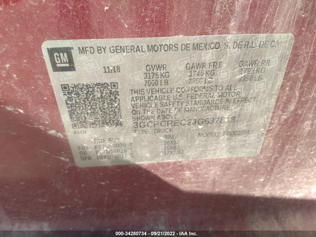 2018 CHEVROLET SILVERADO 1500 LT VIN: 3GCPCREC2JG637613