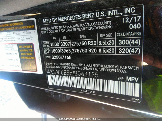 2018 Mercedes-Benz GLS-Class, VIN: 4JGDF6EE5JB068125