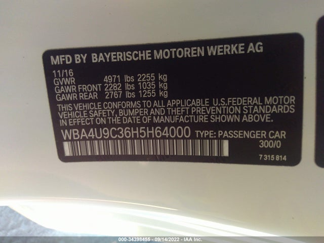 2017 BMW 4 Series, VIN: WBA4U9C36H5H64000