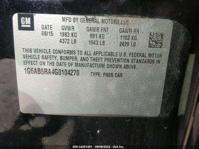2016 Cadillac ATS, VIN: 1G6AB5RA4G0104270