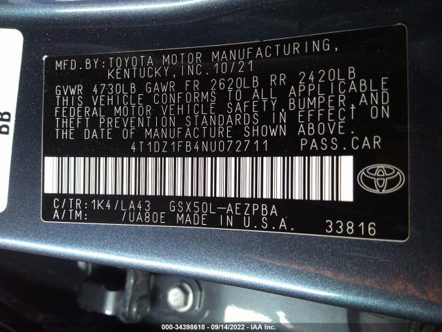2022 Toyota Avalon, VIN: 4T1DZ1FB4NU072711